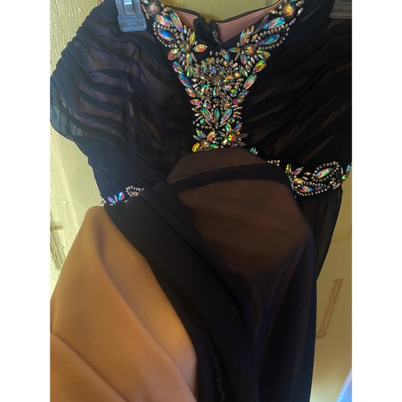 Deb | Navy/Tan Strapless Dress Rhinestone SIZE:14 - Picture 2 of 7